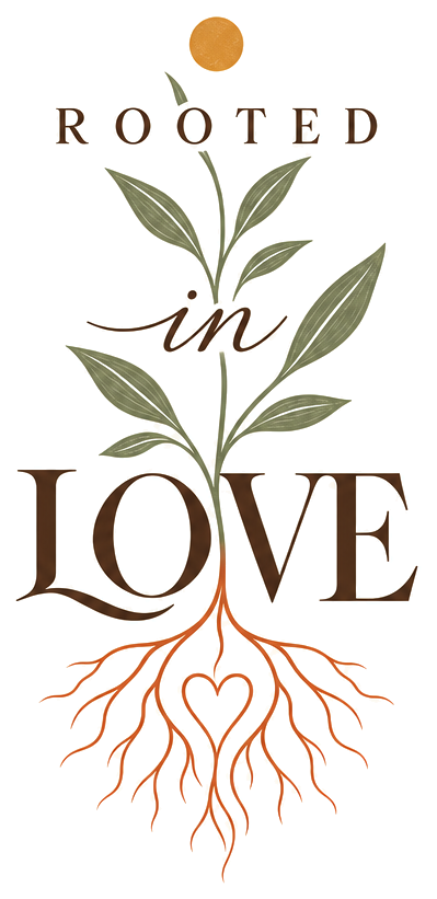 Rooted in Love — a plant growing from roots shaped like a heart